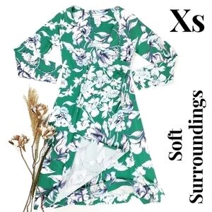 Soft Surroundings Green Floral Rouge Wrap Dress size Xs